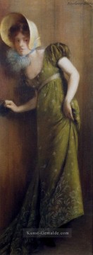  FRAU Kunst - Elegante Frau in einem grünen Kleid Träger Belleuse Pierre